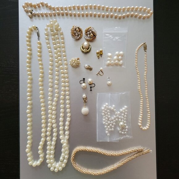 Faux Pearl Jewelry Lot Sold As-Is to Wear, Repair, or Upcycle - Picture 1 of 6